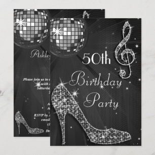 Disco Boll och Heels Black 50:e födelsedagen Inbjudningar