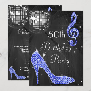 Disco Boll och Heels Black & Blue 50:e födelsedage Inbjudningar