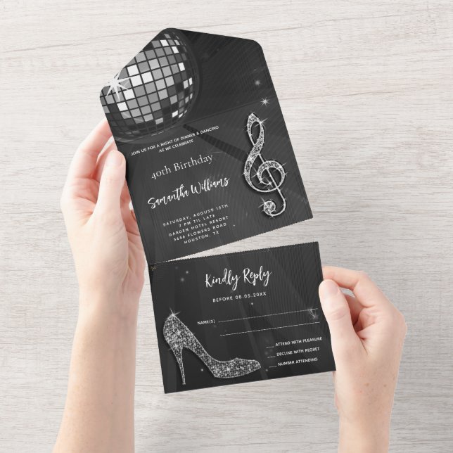 Disco Boll och Heels Black & Silver Birthday (Avrivbar del)