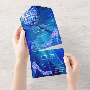 Disco Boll och Heels Blue Quinceañera