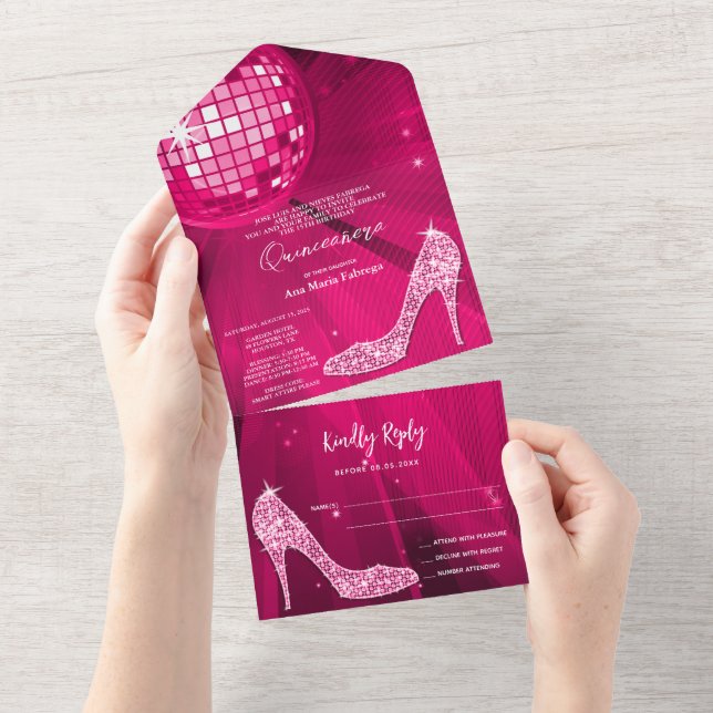 Disco Boll och Heels Rosa Quinceañera (Tearaway)