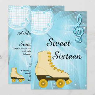 Disco Boll och Roller Skates Sweet sixteen Inbjudningar