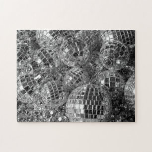 Disco Boll Ornaments Glam Black and White Photo Pussel
