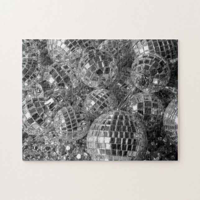 Disco Boll Ornaments Glam Black and White Photo Pussel (Horisontell)