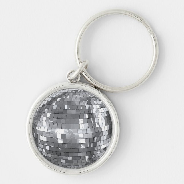 Disco Boll Party Bachelorette Birthday Roligt Rund Silverfärgad Nyckelring (Framsidan)