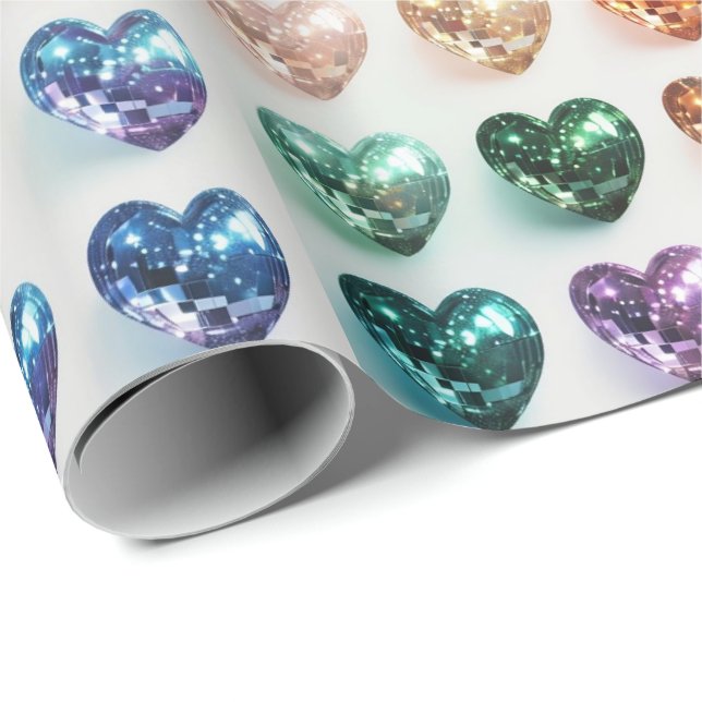 Disco Boll Pride Hearts Gift Wrap Presentpapper (Rullad Hörn)