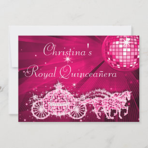 Disco Boll, Princess Coach & Horses Quinceañera Inbjudningar