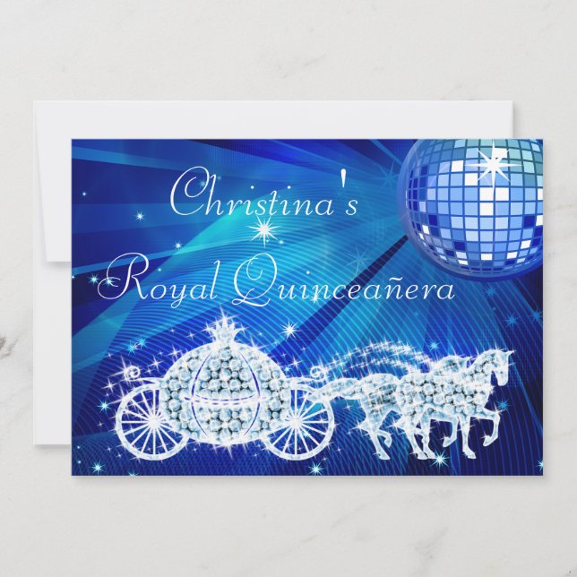 Disco Boll, Princess Coach & Horses Quinceañera Inbjudningar (Framsida)