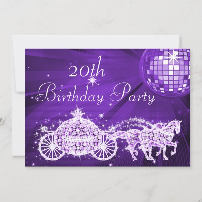Disco Boll, Prinsessvagn & Hästar 20-årsdag Inbjudningar (Framsida)