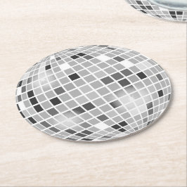 Disco Boll Retro 70-talets Silver Black Underlägg Papper Rund
