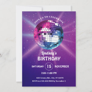 Disco Boll Retro Birthday-inbjudan Inbjudningar