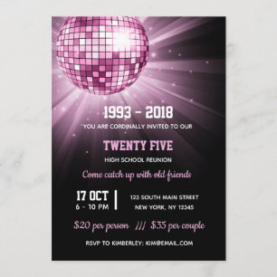 Disco boll rosa inbjudningar