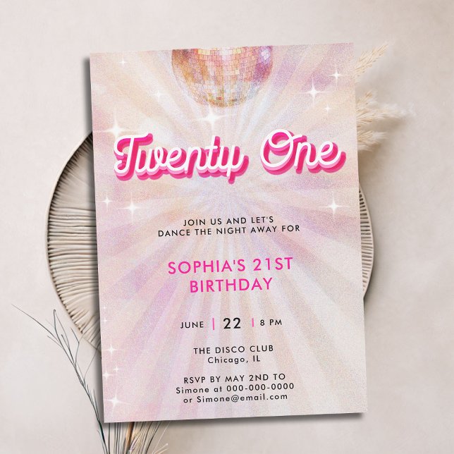 Disco Boll Rosa Teal Retro Dance 21:a födelsedagen Inbjudningar (disco ball 21st birthday invitation girls blush pink vintage retro 70s dance party sparkle glitter)