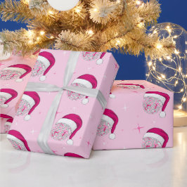 Disco Boll Santa Hat Rosa Wrapping Papper Presentpapper