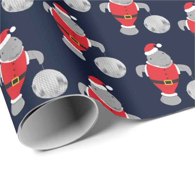 Disco Boll Santa Manatee jul Presentpapper (Rullad Hörn)