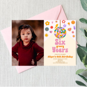 Disco Boll Sex Groovy Years 6e Födelsedagsfest Inbjudningar