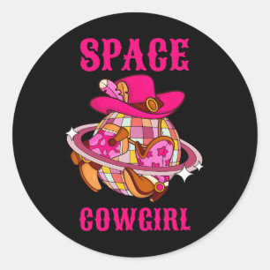 Disco Boll Space Cowgirl Western Retro Rosa Cowhid Runt Klistermärke