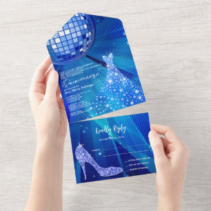 Disco Boll, Stiletto & Boll Gown Blue Quinceañera