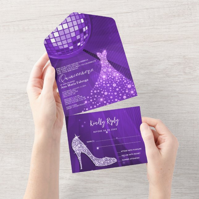 Disco Boll, Stiletto, Boll Gown Lila Quinceañera (Avrivbar del)