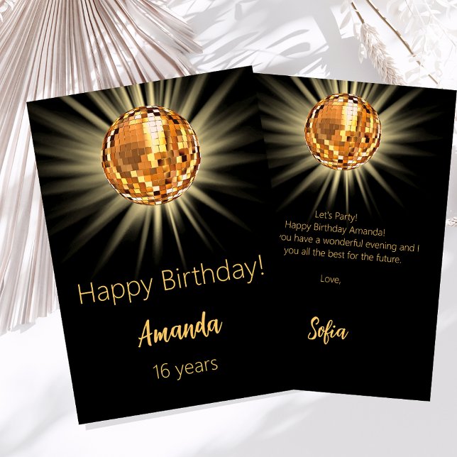 Disco boll svart guld grattis på födelsedagen kort (Skapare uppladdad)