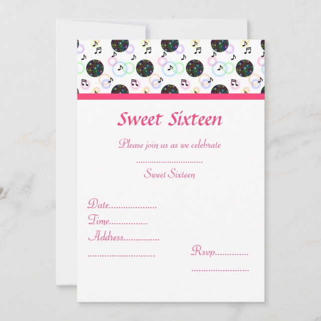 DISCO BOLL SVEET 16 PARTSINBJUDANDEN INBJUDNINGAR (Framsida)