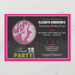 Disco Boll Sweet 16 Födelsedagsfest Inbjudan (rosa