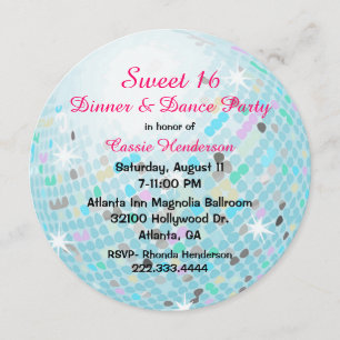 Disco Boll Sweet 16-partsinbjudan Inbjudningar