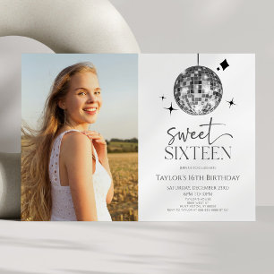 Disco Boll Sweet sixteen 16:e Födelsedagsfesten Inbjudningar