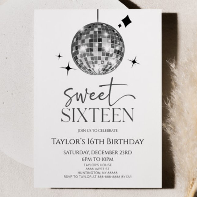 Disco Boll Sweet sixteen 16:e Födelsedagsfesten Inbjudningar (Skapare uppladdad)