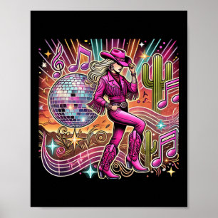 Disco Boll Tattoo Rosa Cowboy Cowgirl _1 Poster