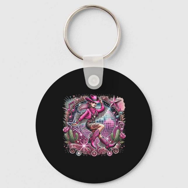 Disco Boll Tattoo Rosa Cowboy Cowgirl Nyckelring (Framsida)