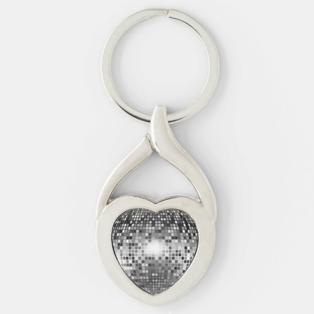 DISCO BOLL TWISTED HEART SILVERFÄRGAD NYCKELRING (Framsidan)