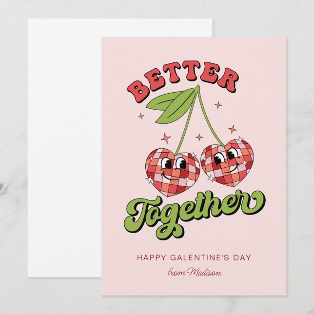 Disco Boll Valentines Cherry Bättre tillsammans Inbjudningar (Fram/baksida)