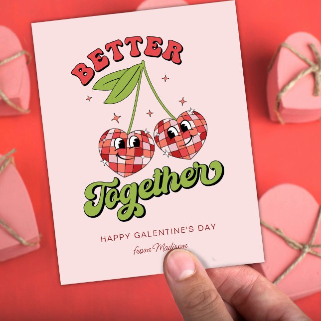 Disco Boll Valentines Cherry Bättre tillsammans Vykort (Skapare uppladdad)