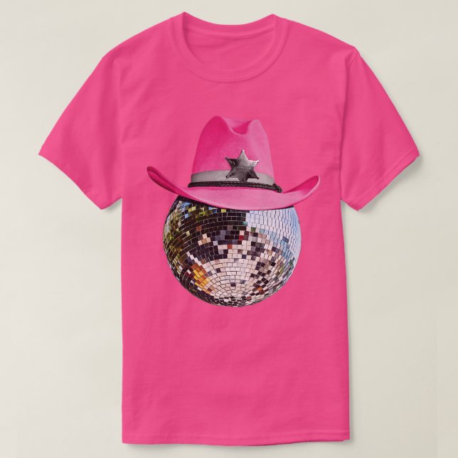 Disco Boll Wearing Rosa Cowboy Hat Klubb Retro 1 T Shirt (Design framsida)