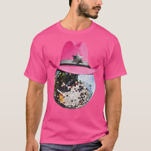 Disco Boll Wearing Rosa Cowboy Hat Klubb Retro 1 T Shirt