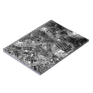 Disco Bollar Black and White Photo Anteckningsbok Med Spiral