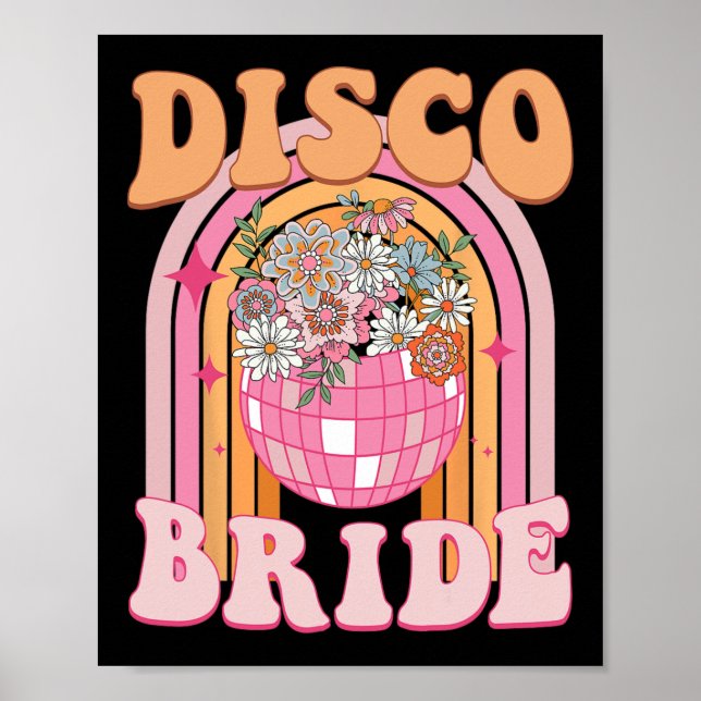 Disco brud brudtärna retro regnbåge möhippa  poster (Framsidan)