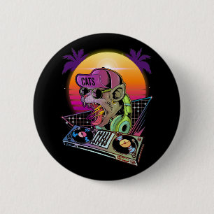 Disco Cat DJ Vaporwave 80s 90s Techno Music Älska Knapp
