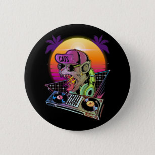 Disco Cat DJ Vaporwave 80s 90s Techno Music Älskar Knapp