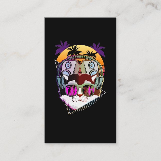 Disco Cat DJ Vaporwave Music Älskare Visitkort (Framsida)