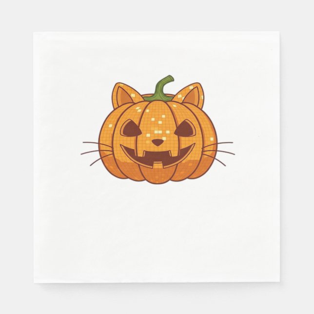 Disco Cat Jack o'Lantern Classic T-Shirt Pappersservett (Framsidan)