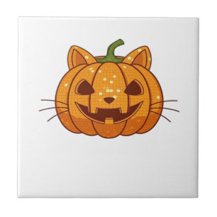 Disco Cat Jack o'Lantern Klassisk T-Shirt Kakelplatta
