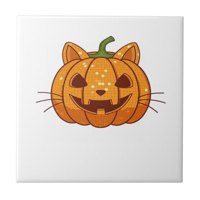 Disco Cat Jack o'Lantern Klassisk T-Shirt Kakelplatta (Framsidan)
