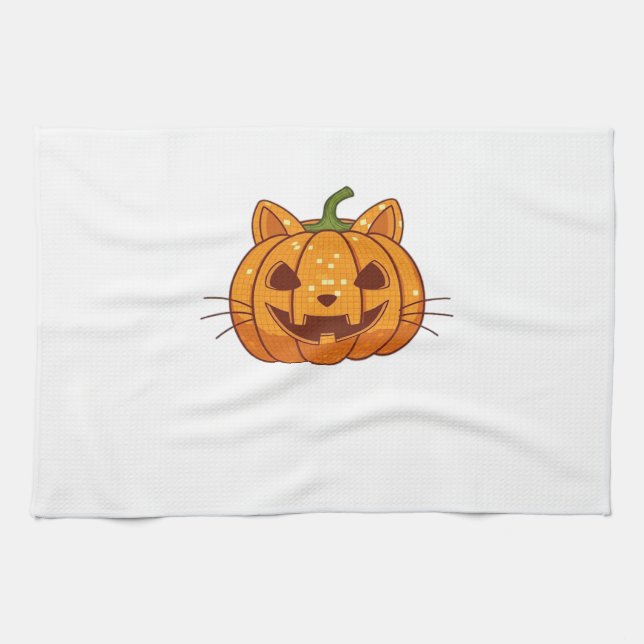 Disco Cat Jack o'Lantern Klassisk T-Shirt Kökshandduk (Horisontell)
