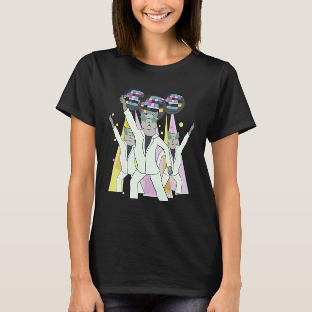 Disco Cat Kitten Party EDM Music Rave Techno T Shirt (Framsida)