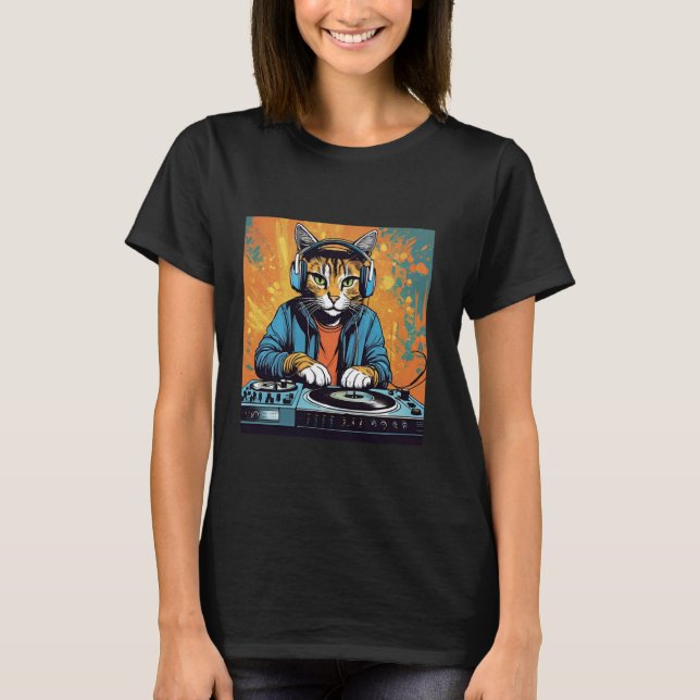 Disco Cat Techno DJ Animal Lover Novelty Graphic T Shirt (Framsida)