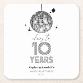 Disco Cheers 10 år Bröllop-årsdagen Party Underlägg Papper Kvadrat
