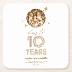 Disco Cheers 10 år Bröllop-årsdagen Party Underlägg Papper Kvadrat