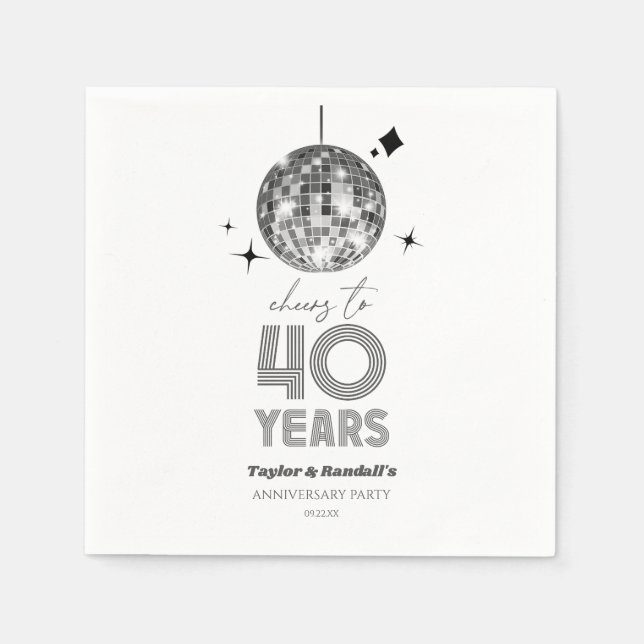 Disco Cheers 40 år Bröllop-årsdagen Party Pappersservett (Framsidan)